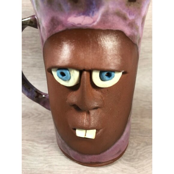 Funny Face Mug Pottery Blue Eyed Buck Tooth Whimsical Signed Crosby Nova Scotia - Picture 2 of 7